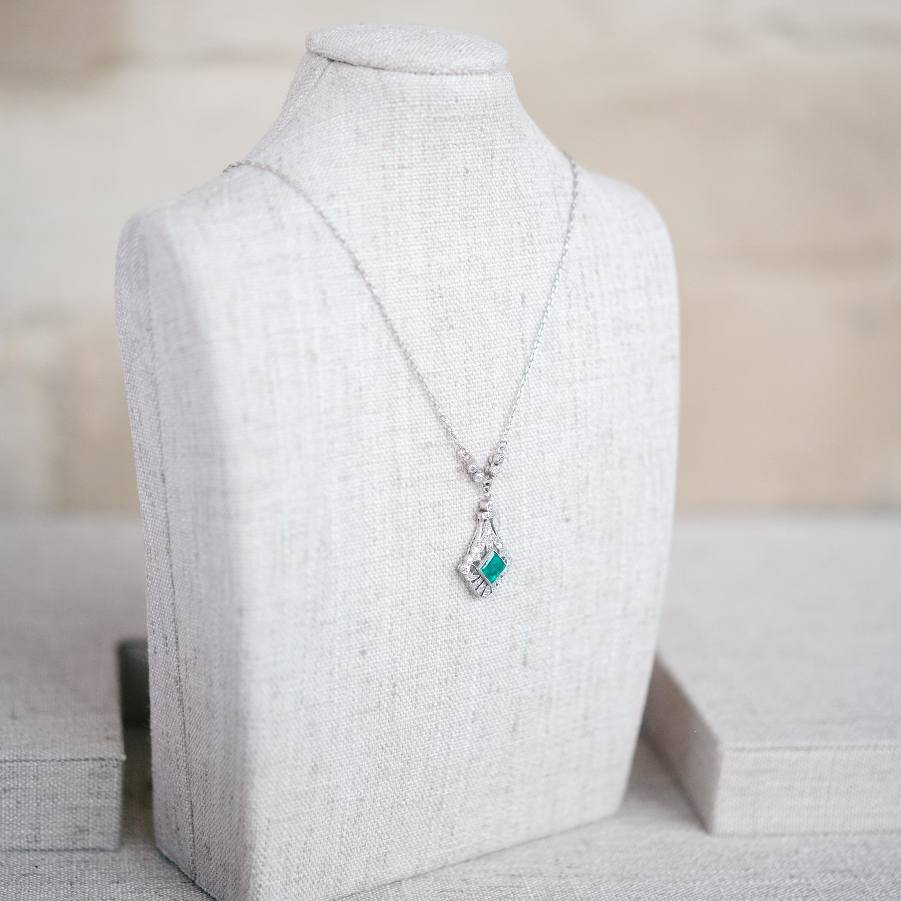 emerald and diamond antique necklace