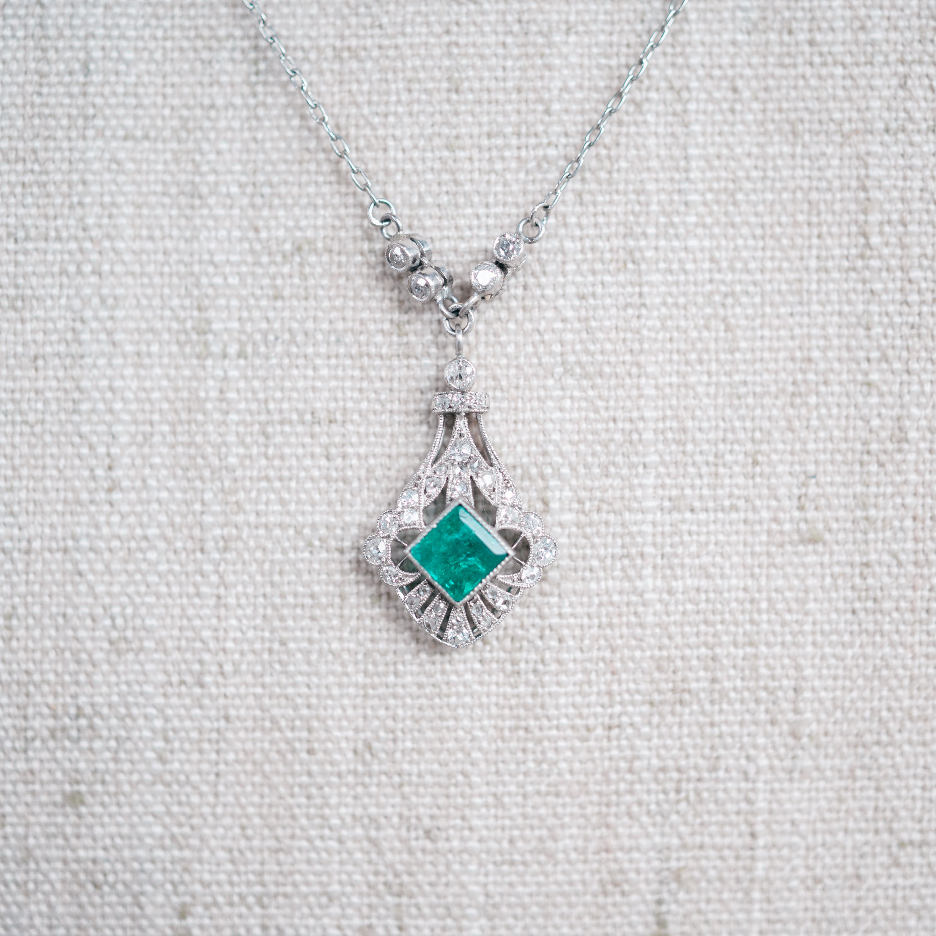 emerald and diamond antique necklace