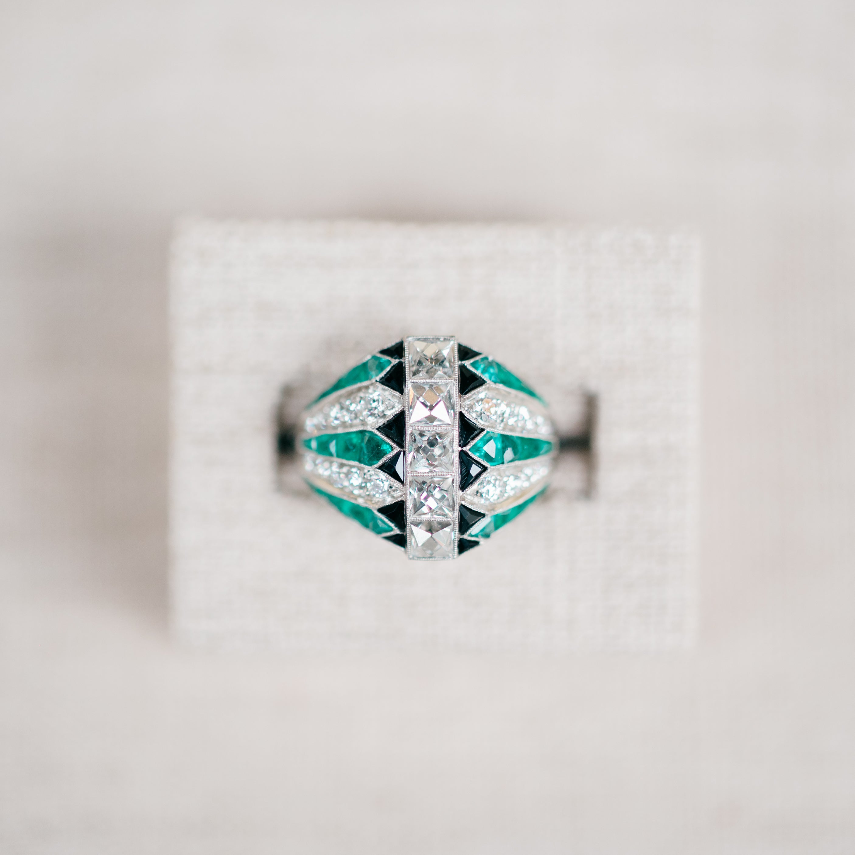 antique french cut diamond emerald and onyx ring
