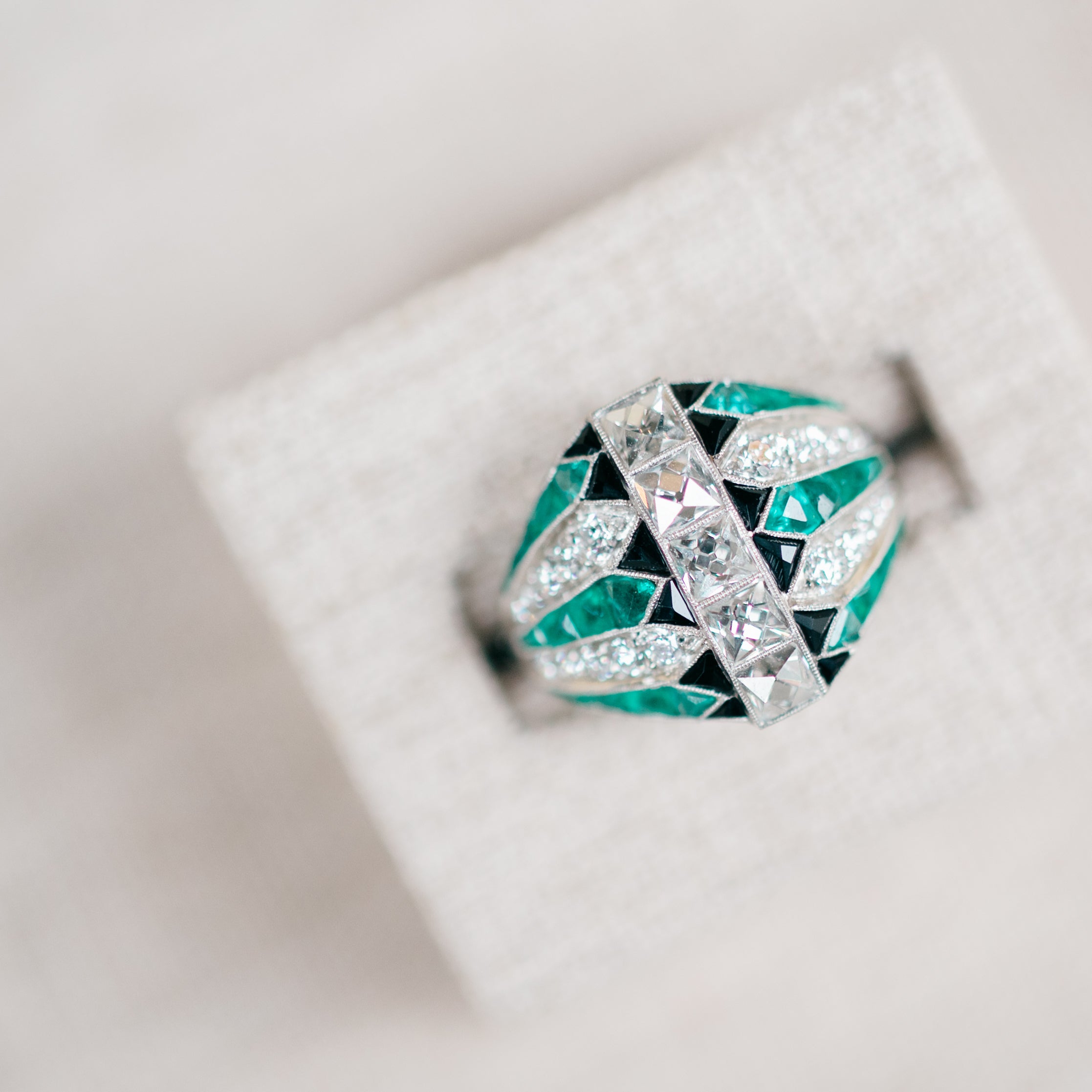 antique french cut diamond emerald and onyx ring