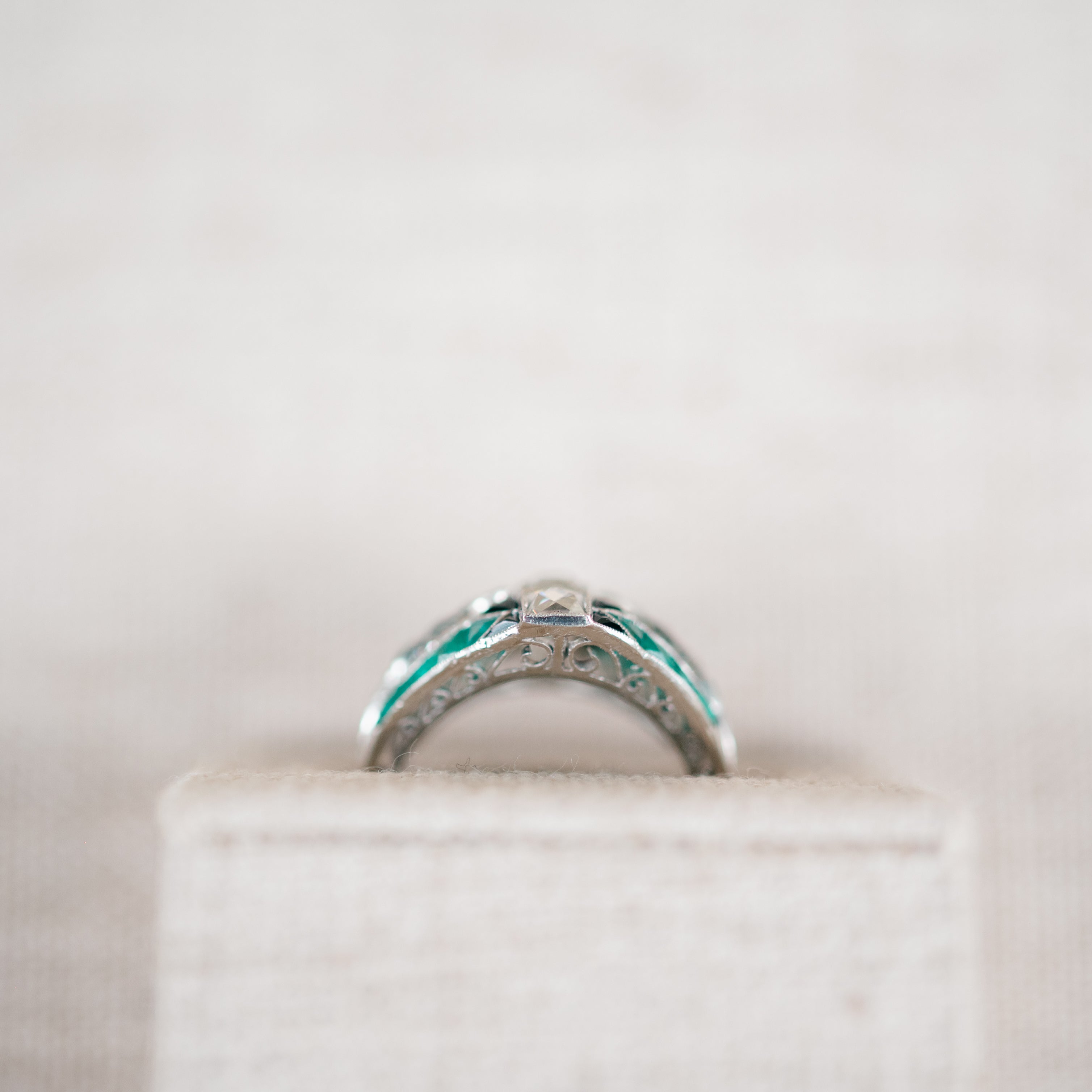 antique french cut diamond emerald and onyx ring