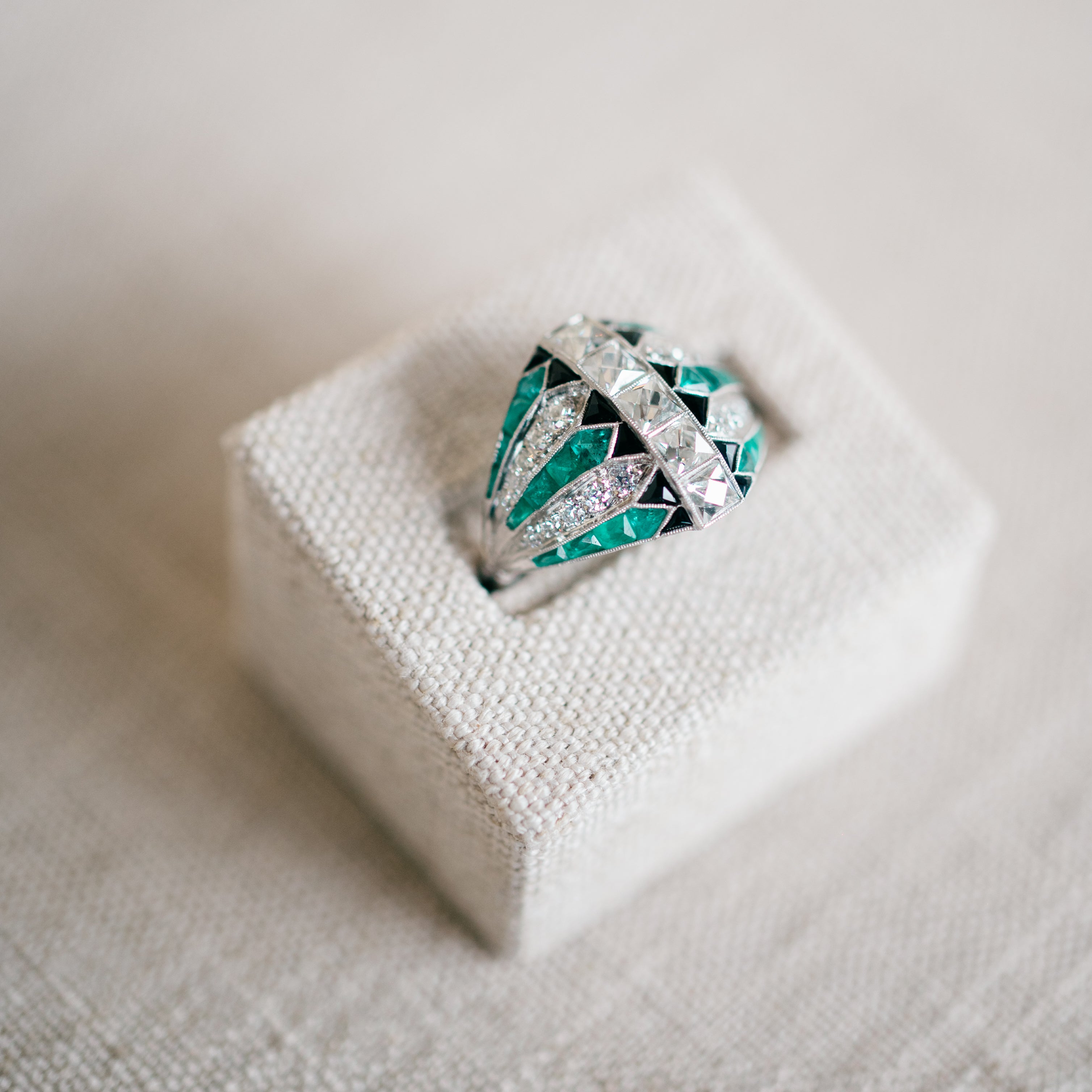 antique french cut diamond emerald and onyx ring
