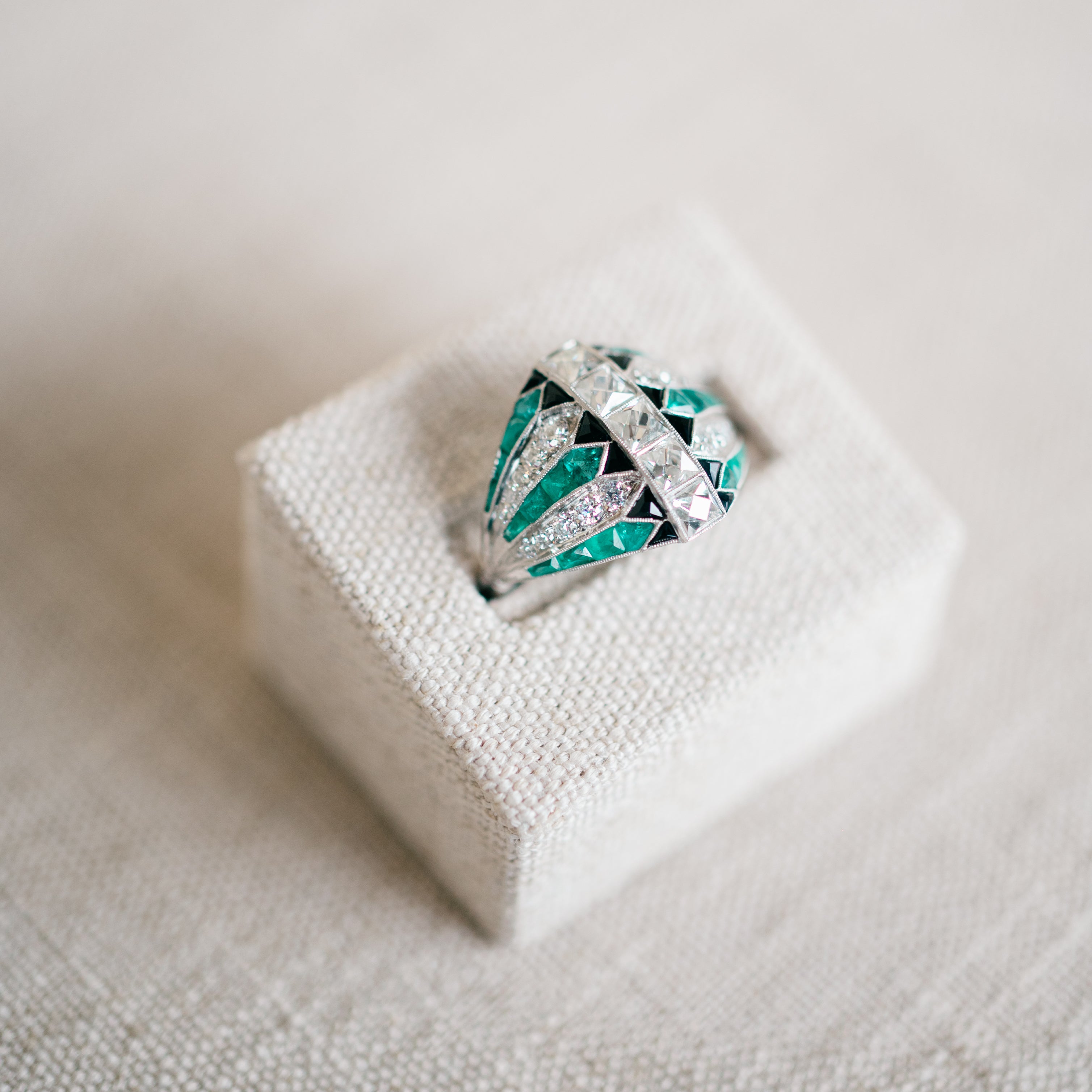 antique french cut diamond emerald and onyx ring