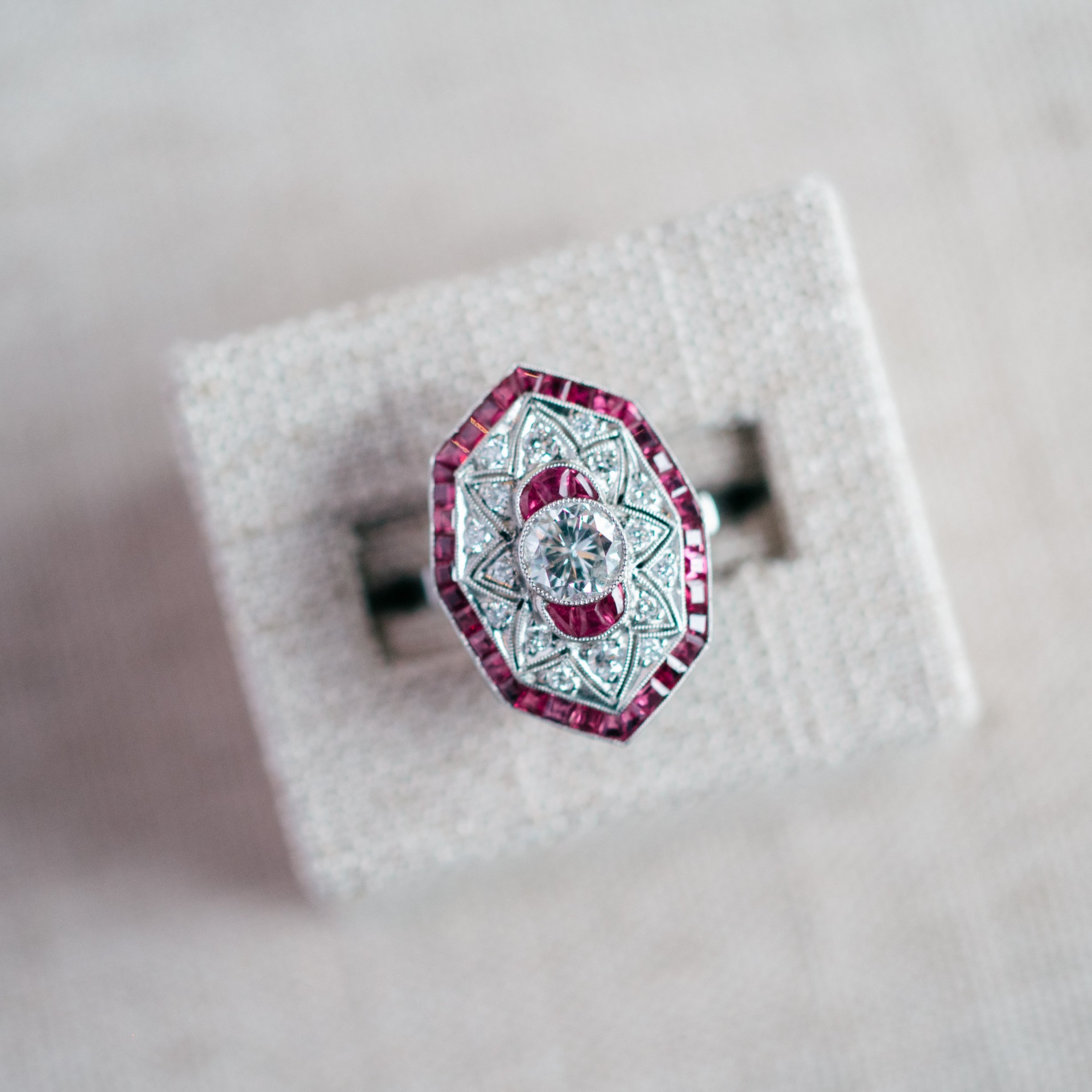 platinum diamond and ruby ring