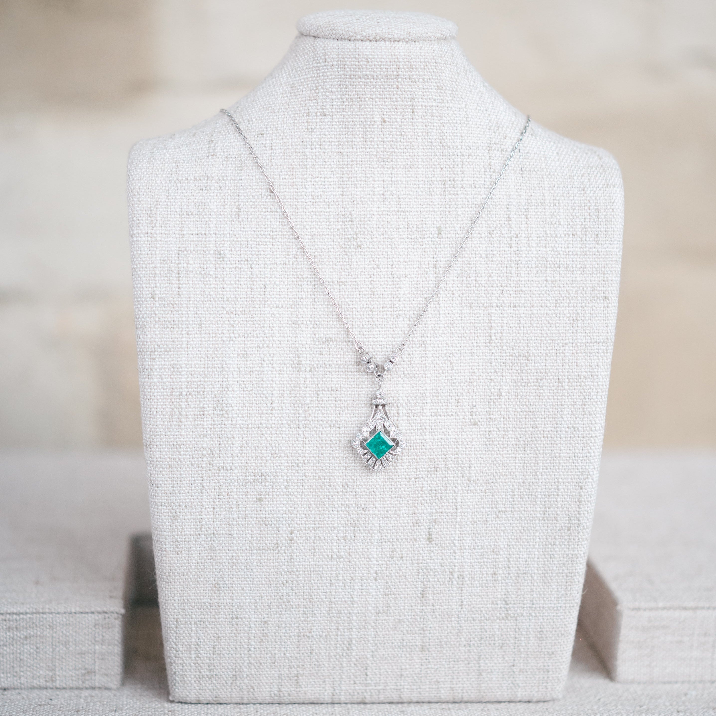 emerald and diamond antique necklace