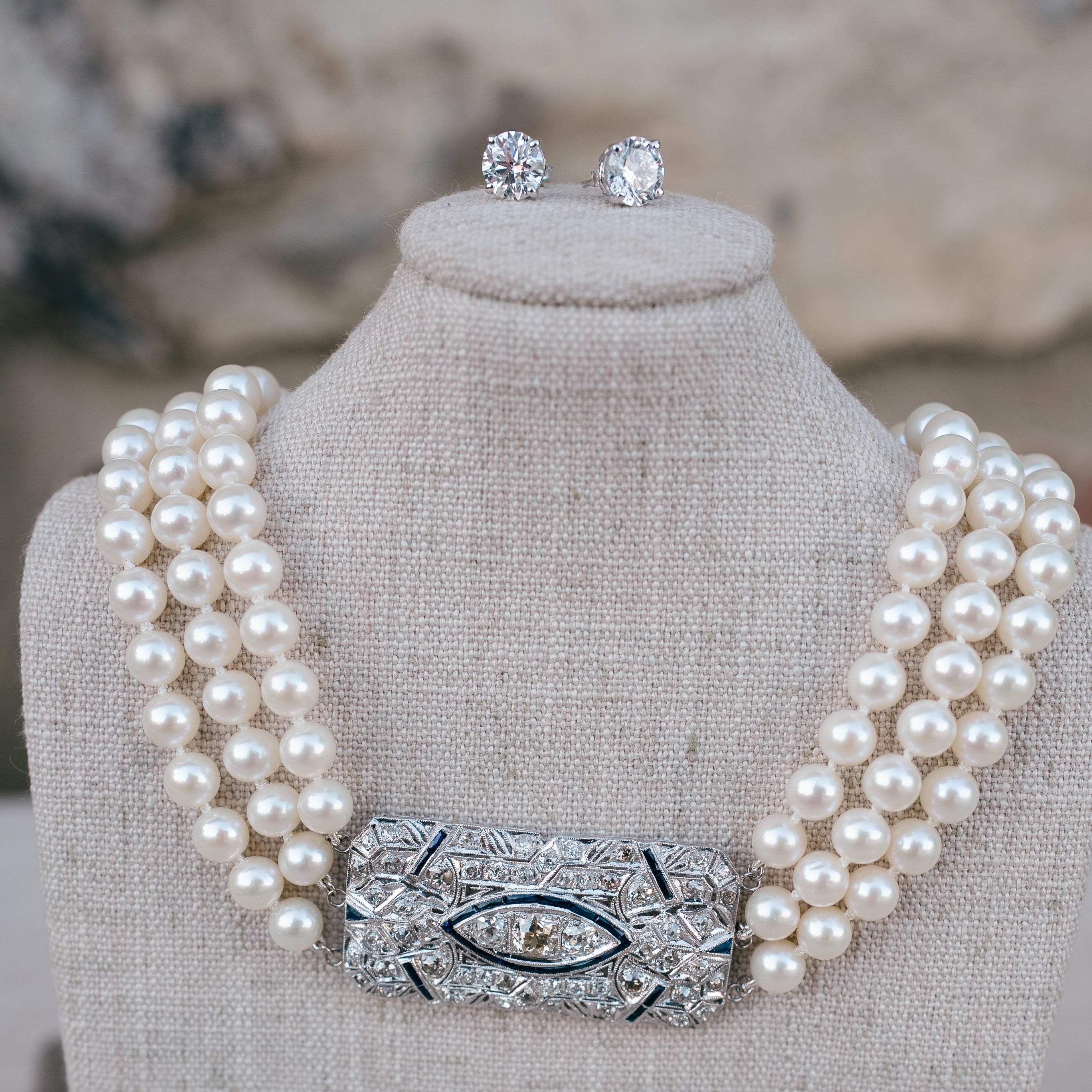 Diamond and Sapphire Pearl Necklace