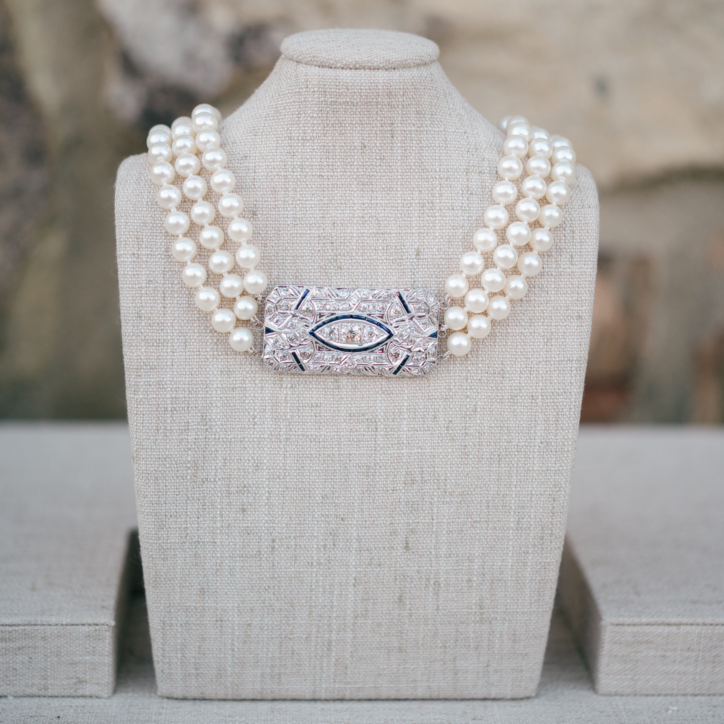 Diamond and Sapphire Pearl Necklace
