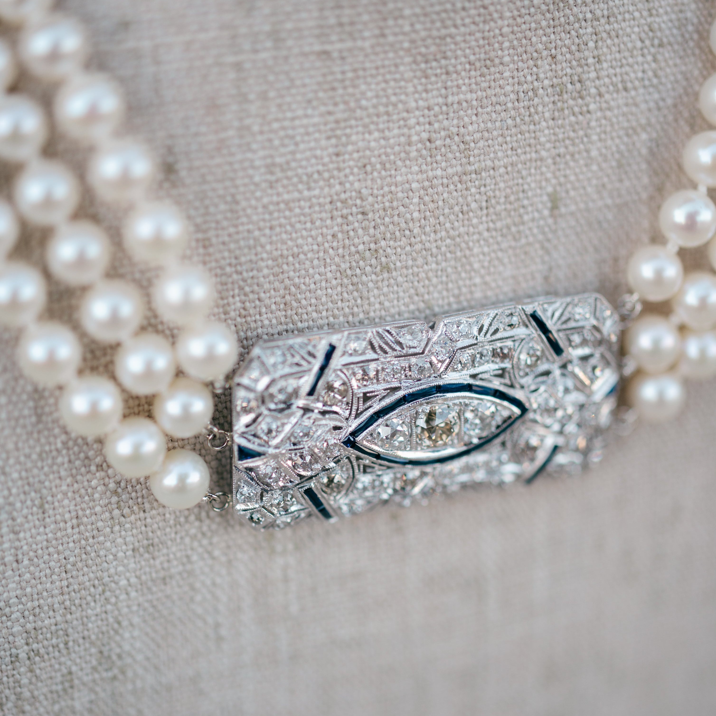 Diamond and Sapphire Pearl Necklace