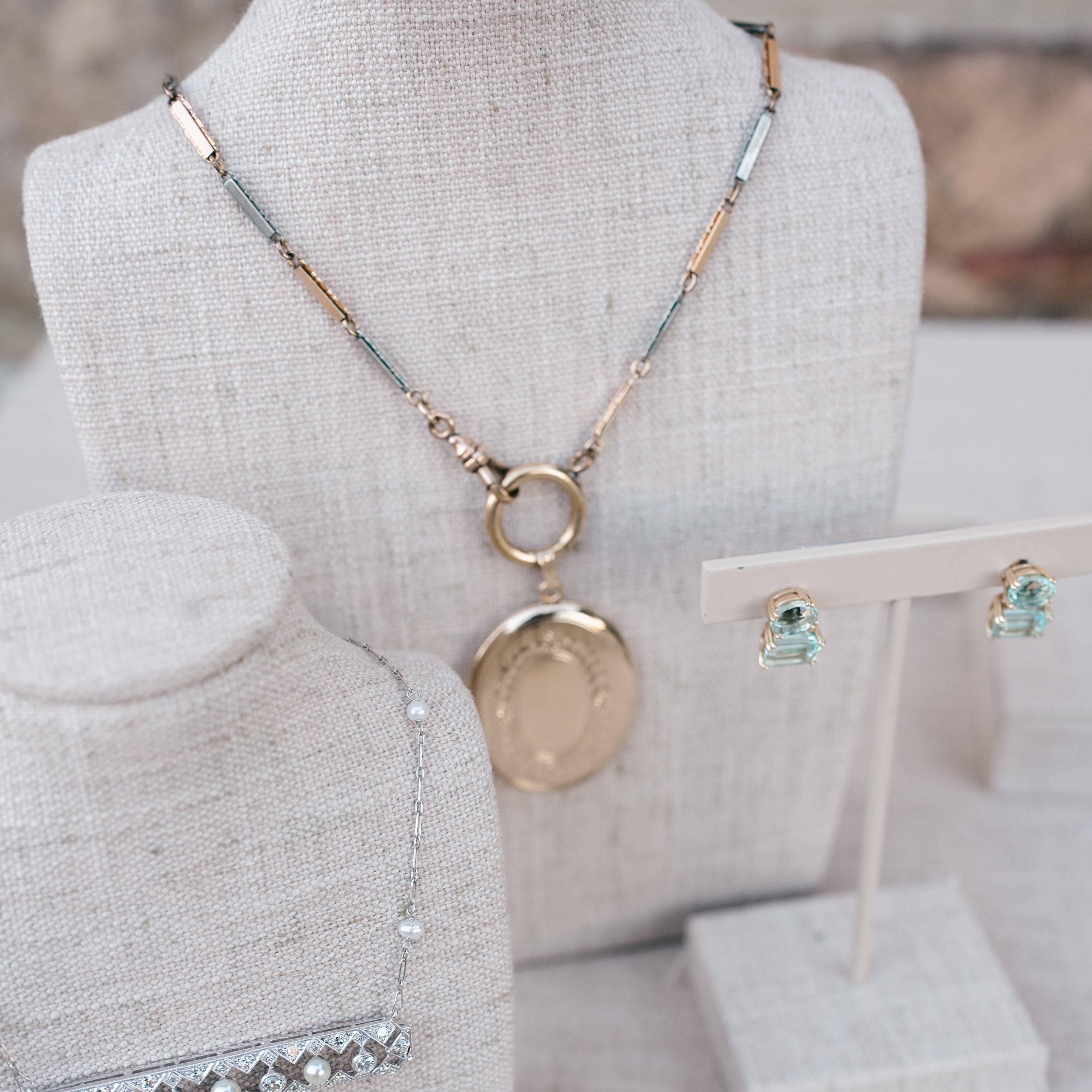 Victorian gold filled bar link chain and locket