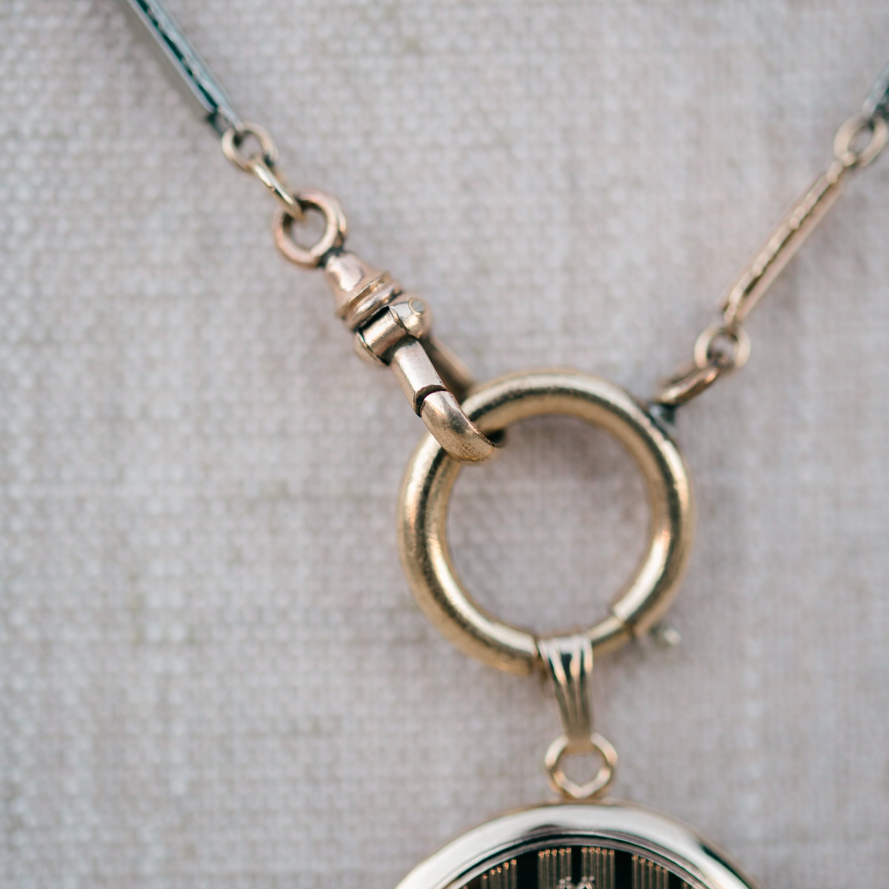 Victorian gold filled bar link chain and locket