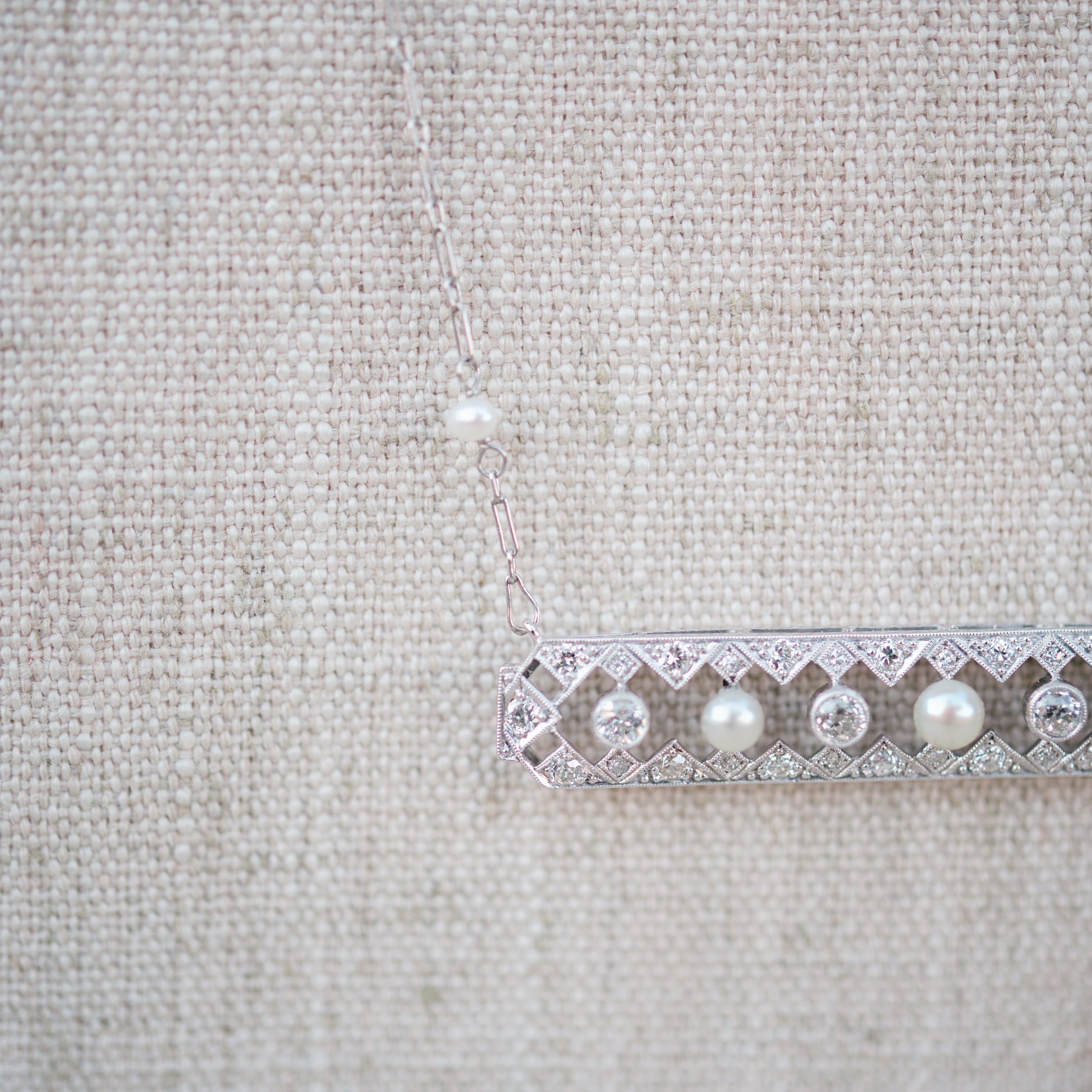 platinum diamond and pearl brooch