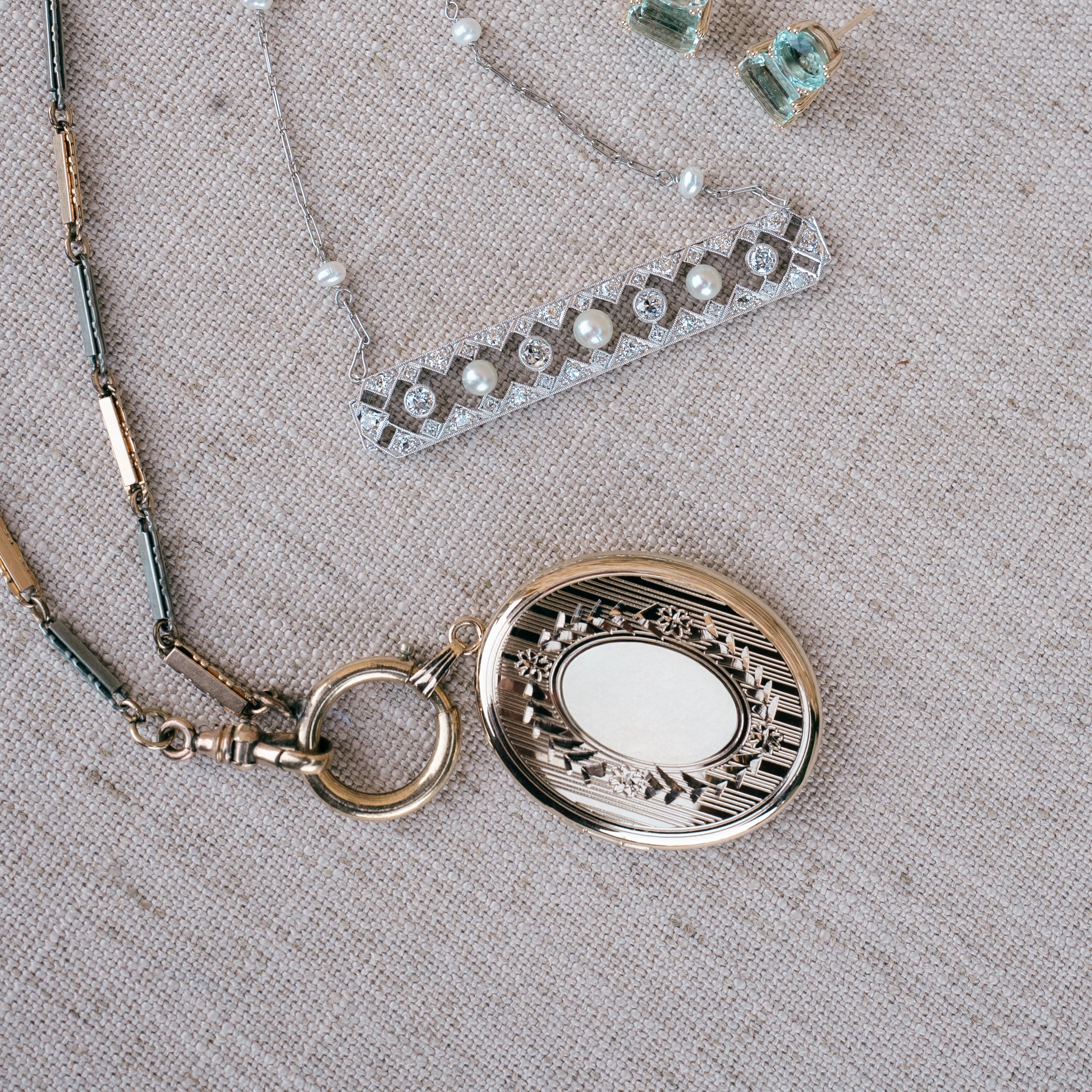 Victorian gold filled bar link chain and locket