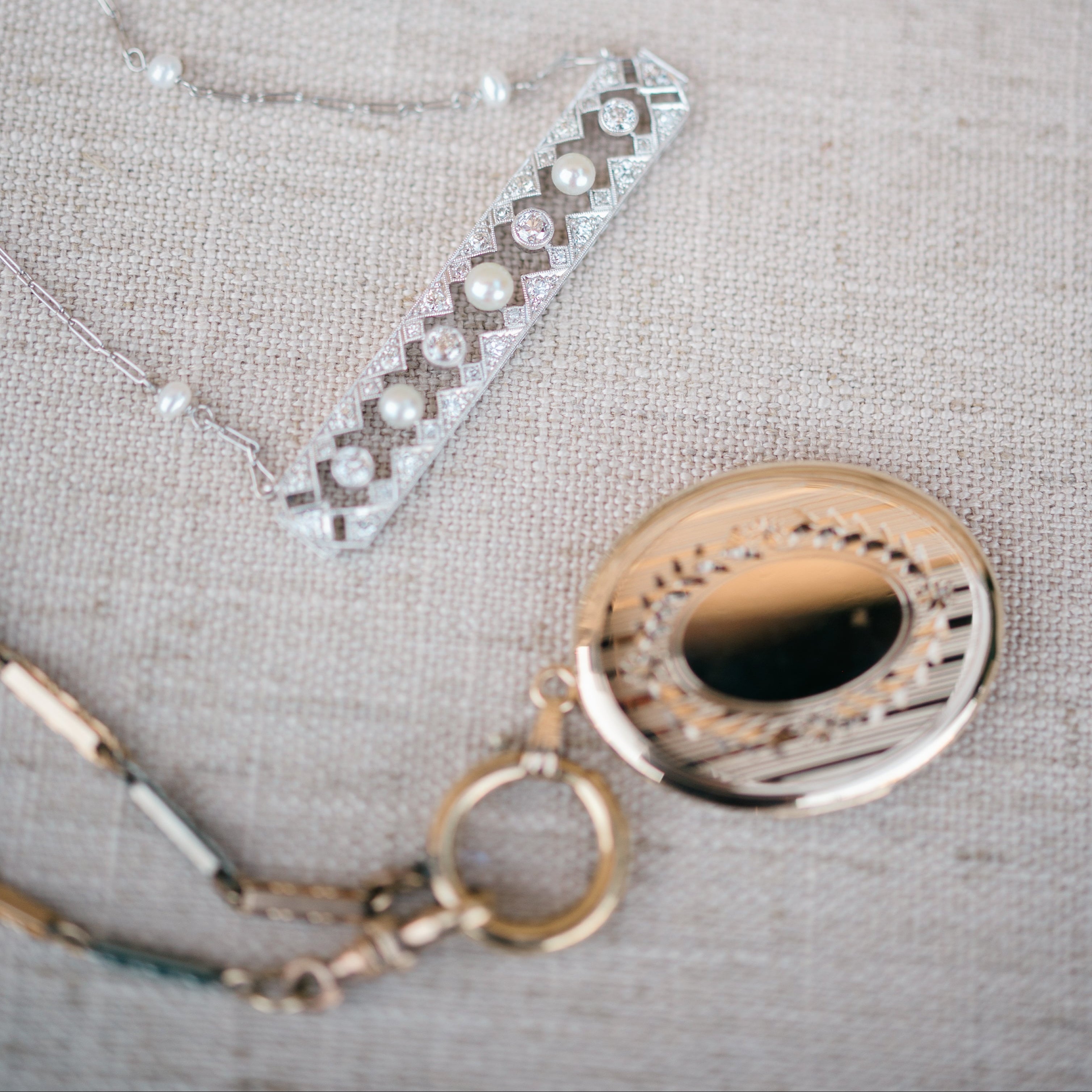 Victorian gold filled bar link chain and locket