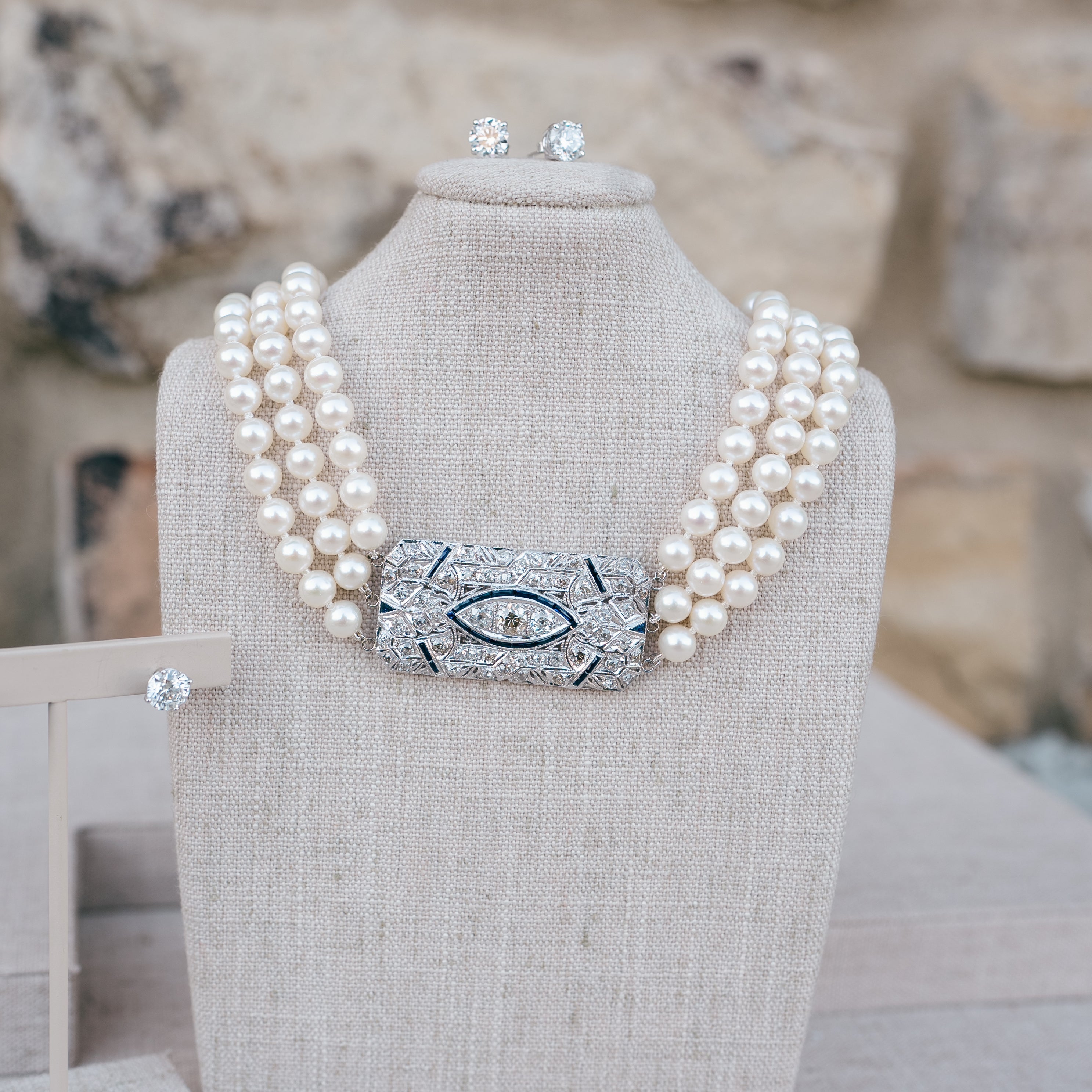 Diamond and Sapphire Pearl Necklace
