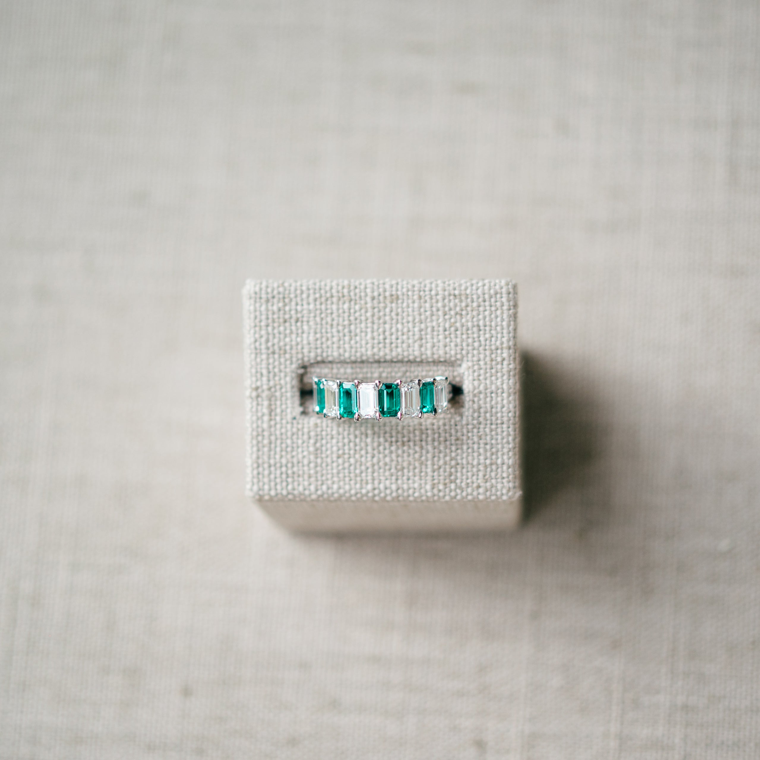 emerald and emerald cut diamond band