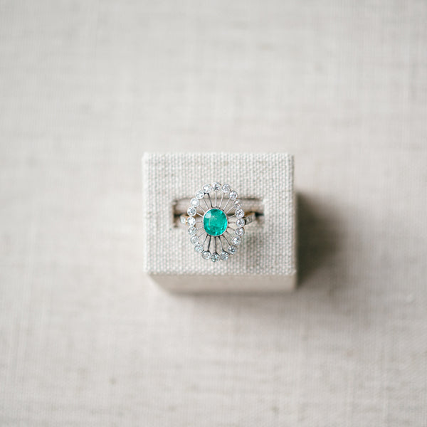 Antique Edwardian  colombian emerald and diamond ring
