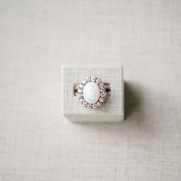 Antique Victorian opal and old mine cut diamond  cocktail ring