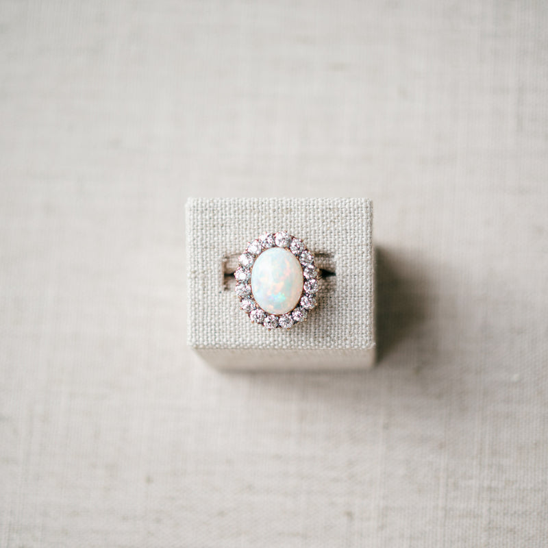 Antique Victorian opal and old mine cut diamond  cocktail ring