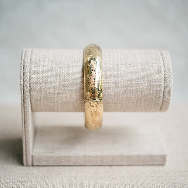 Victorian engraved bangle with safety chain