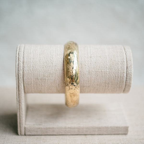 Victorian engraved bangle with safety chain