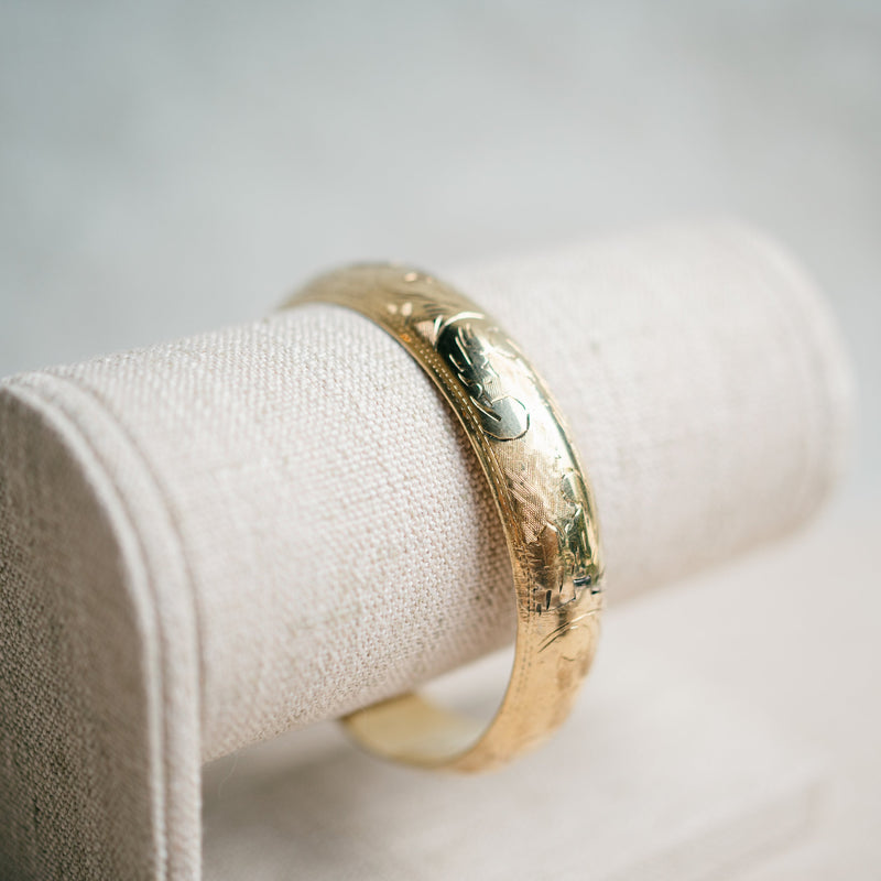 Victorian engraved bangle with safety chain