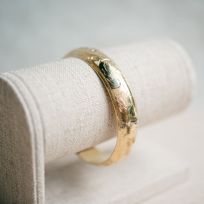 Victorian engraved bangle with safety chain