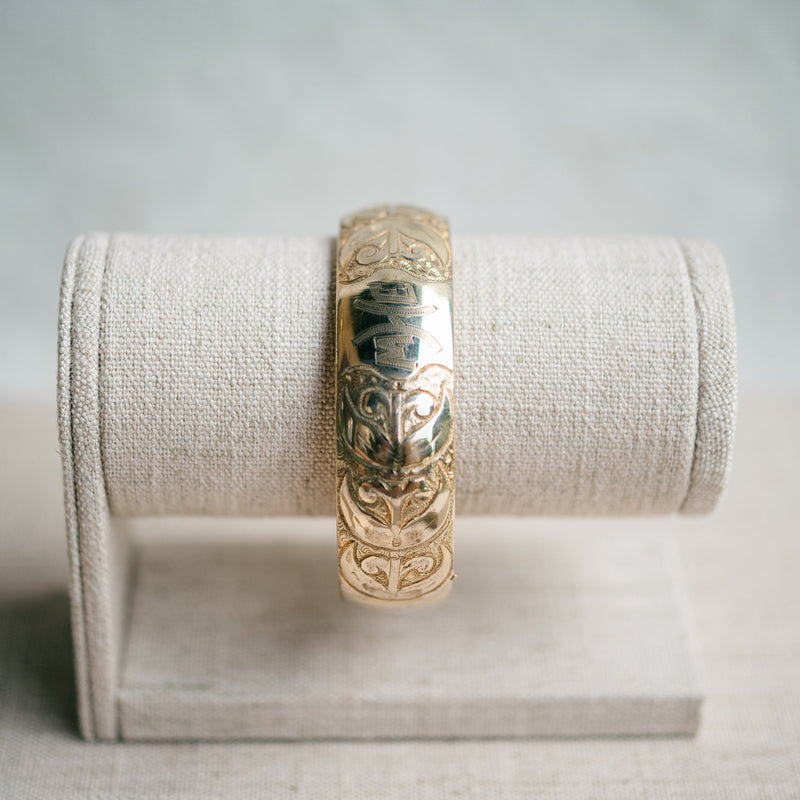 Victorian gold filled bangle with engraving and initals