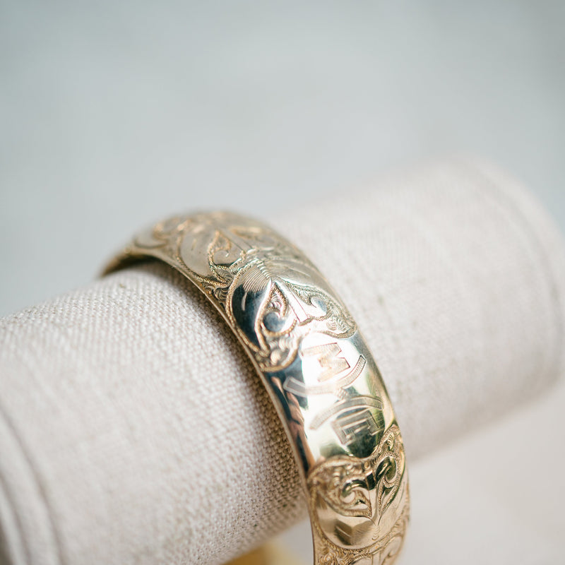 Victorian gold filled bangle with engraving and initals