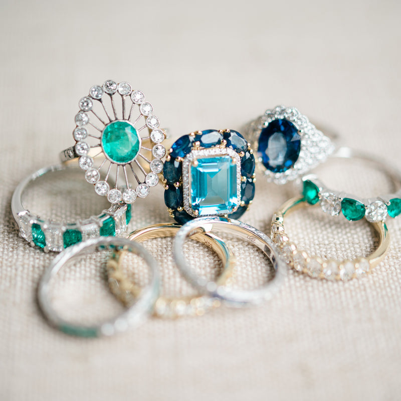 Blue Topaz, diamond and sapphire ring