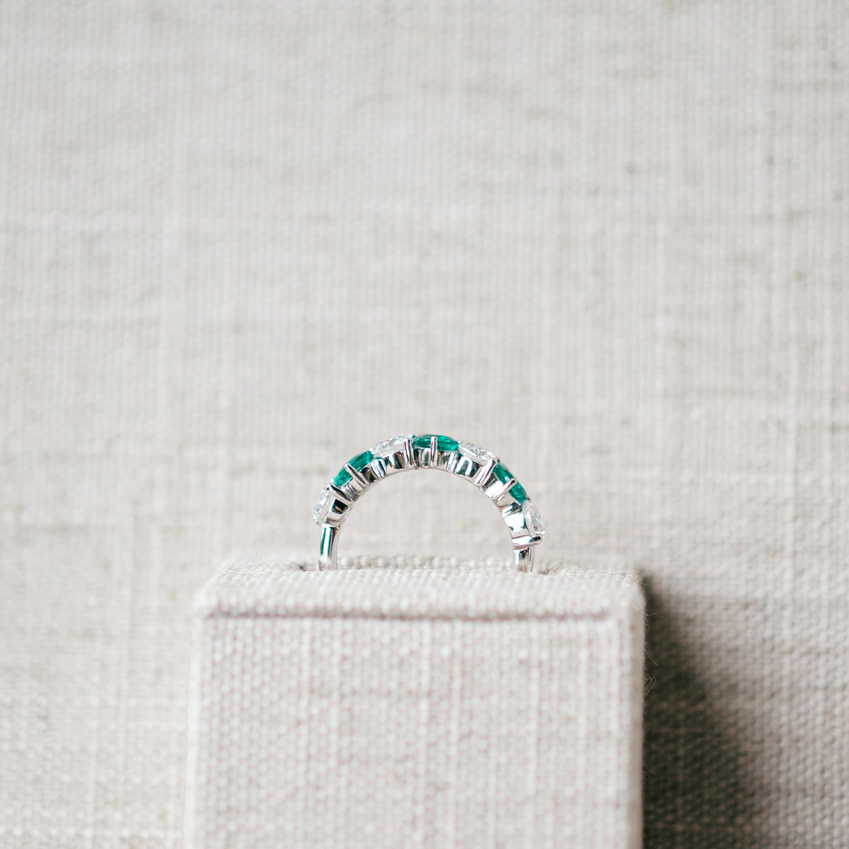 pear shaped emerald and diamond band