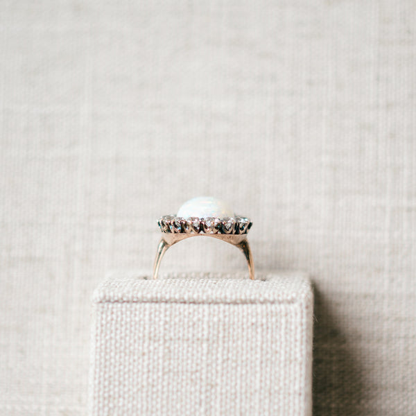 Antique Victorian opal and old mine cut diamond  cocktail ring