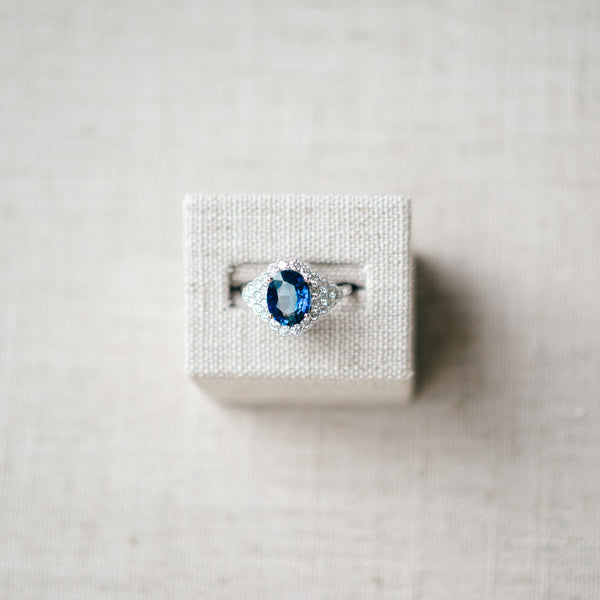 oval blue sapphire and diamond ring
