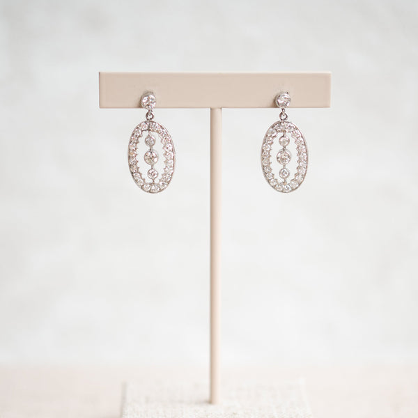 Vintage inspired platinum diamond dangle earrings