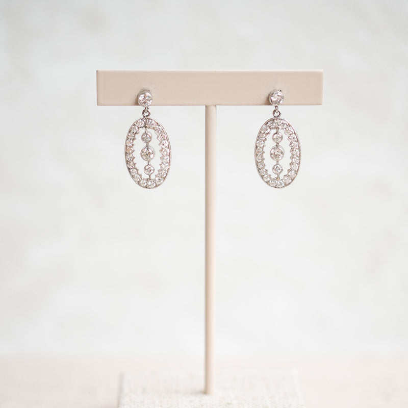 Vintage inspired platinum diamond dangle earrings
