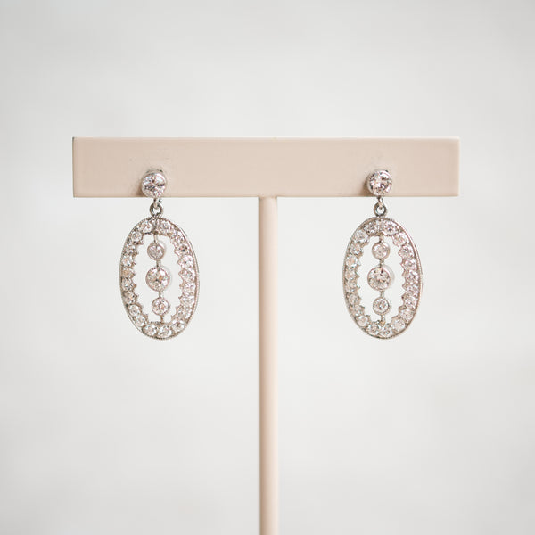 Vintage inspired platinum diamond dangle earrings