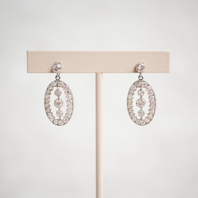 Vintage inspired platinum diamond dangle earrings