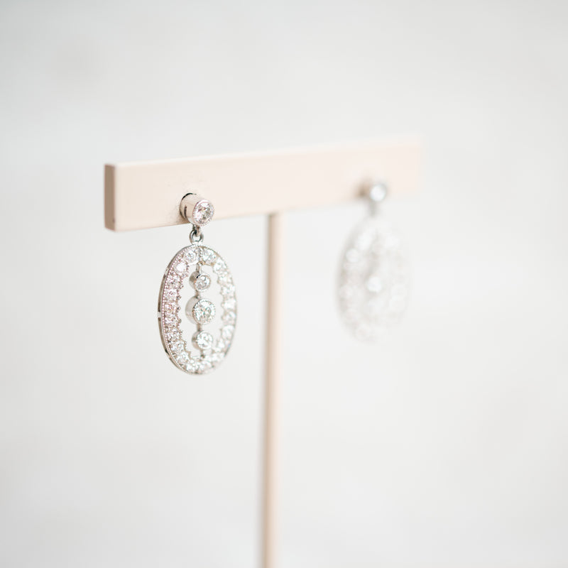 Vintage inspired platinum diamond dangle earrings