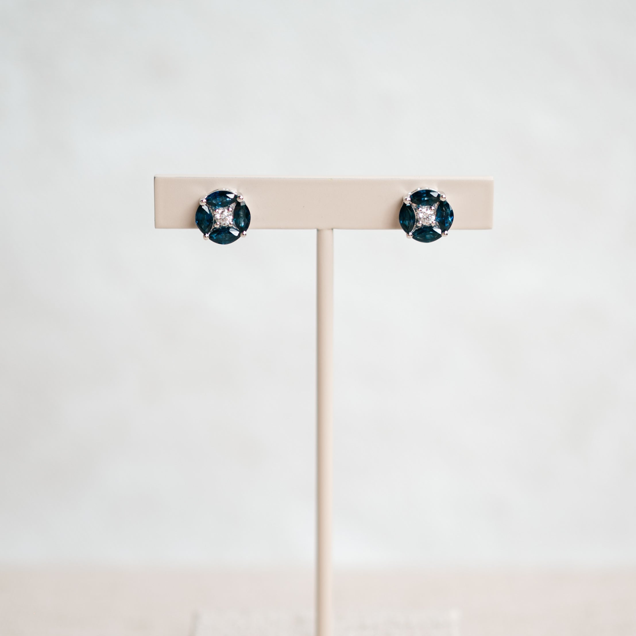 blue sapphire & diamond studs