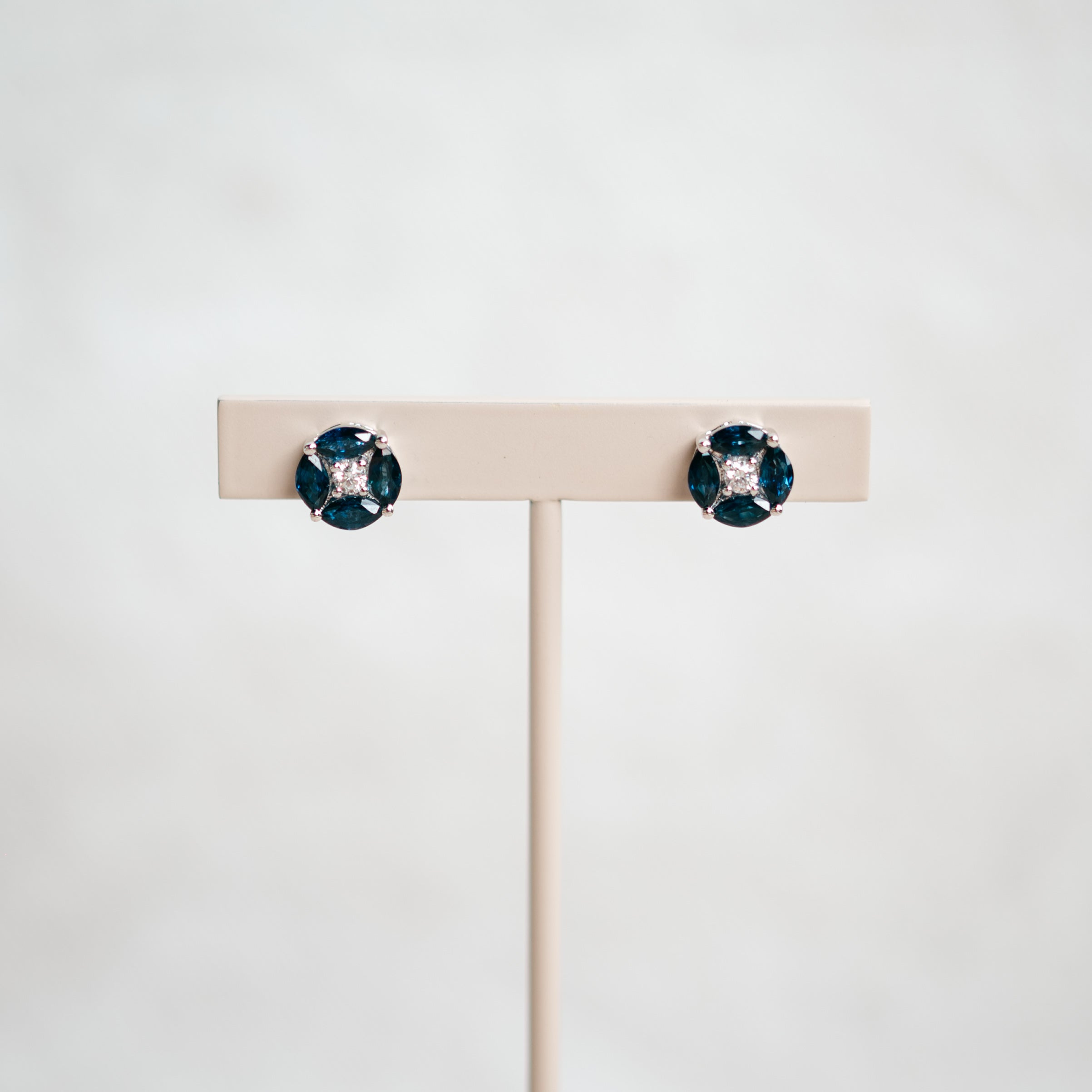 blue sapphire & diamond studs