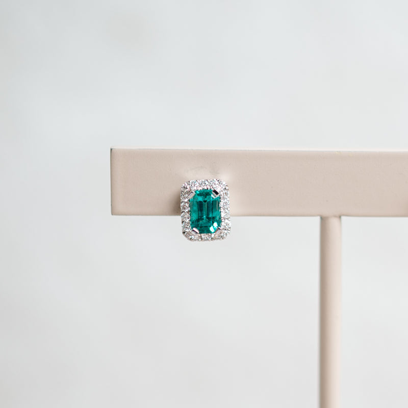 emerald cut emerald and diamond stud earrings