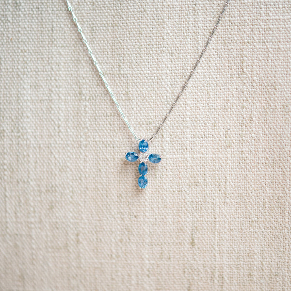 blue sapphire and diamond cross