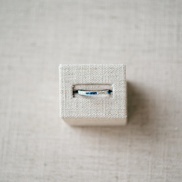 14k white gold diamond and blue sapphire band