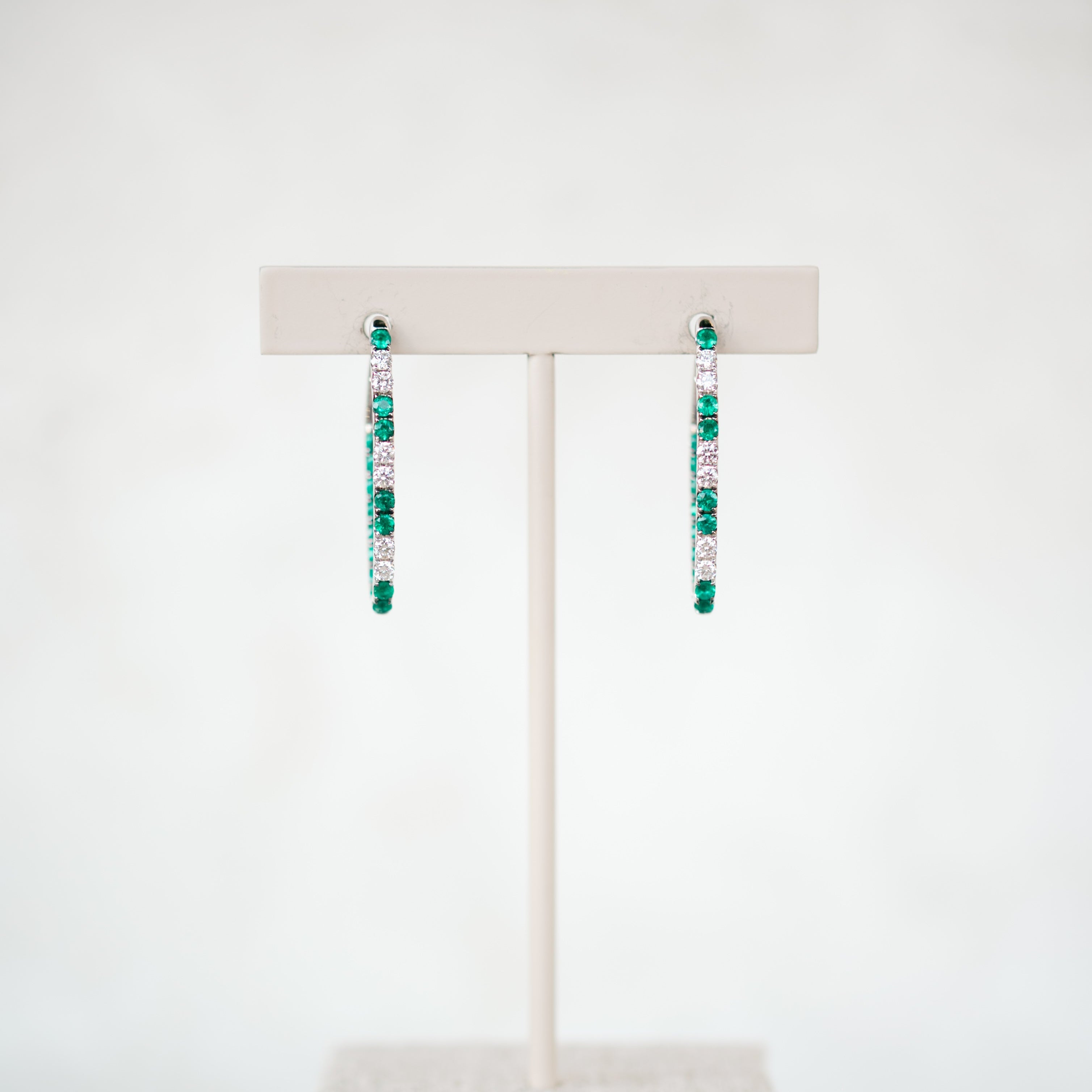 Emerald and Diamond Elongated Hoops