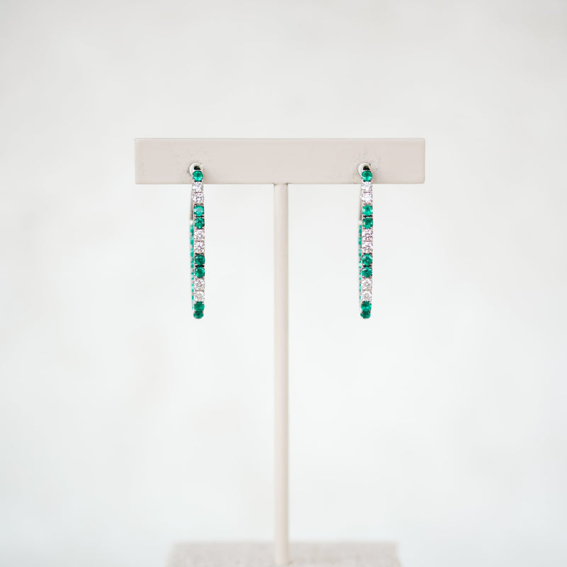 Emerald and Diamond Elongated Hoops