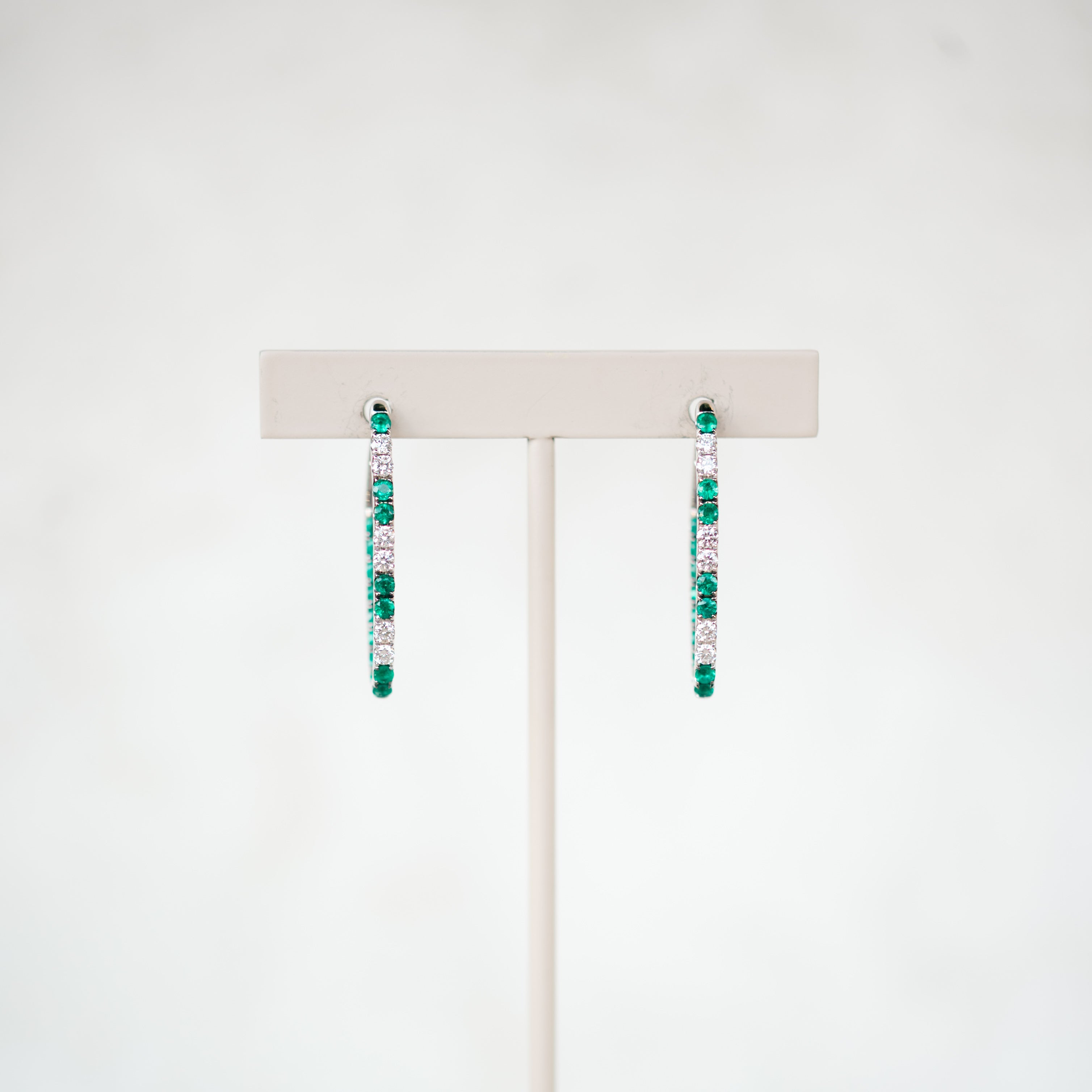 Emerald and Diamond Elongated Hoops