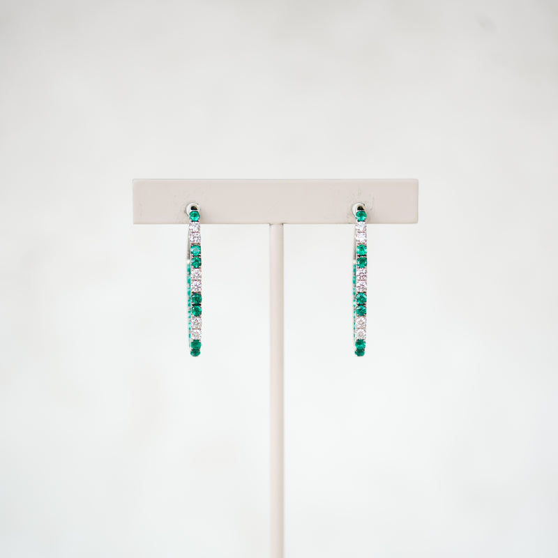Emerald and Diamond Elongated Hoops