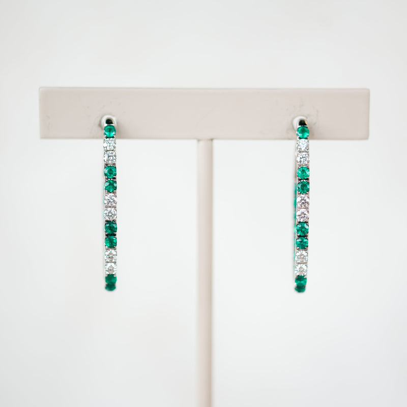 Emerald and Diamond Elongated Hoops