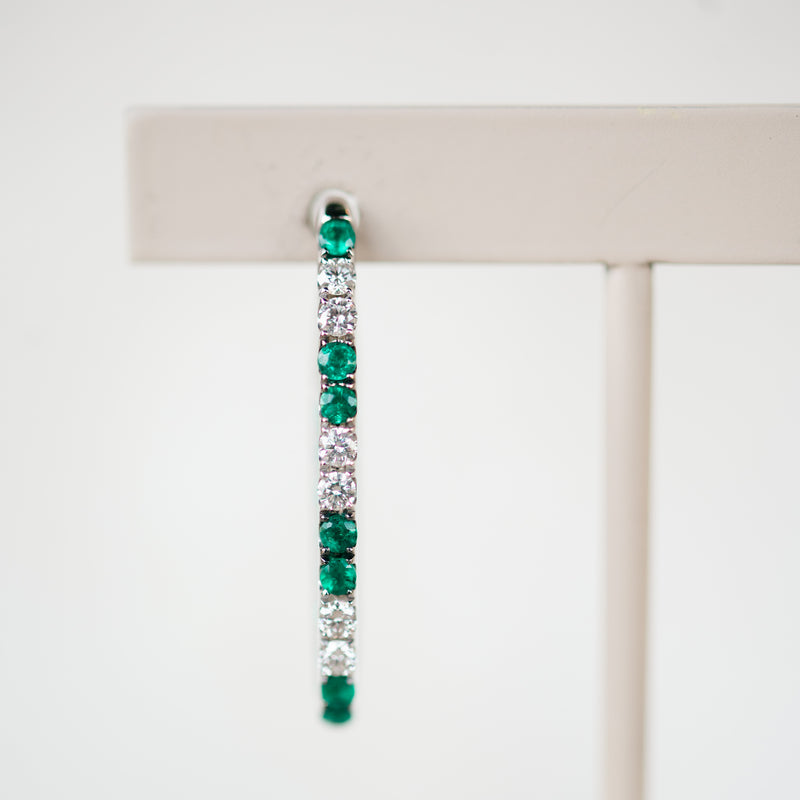 Emerald and Diamond Elongated Hoops