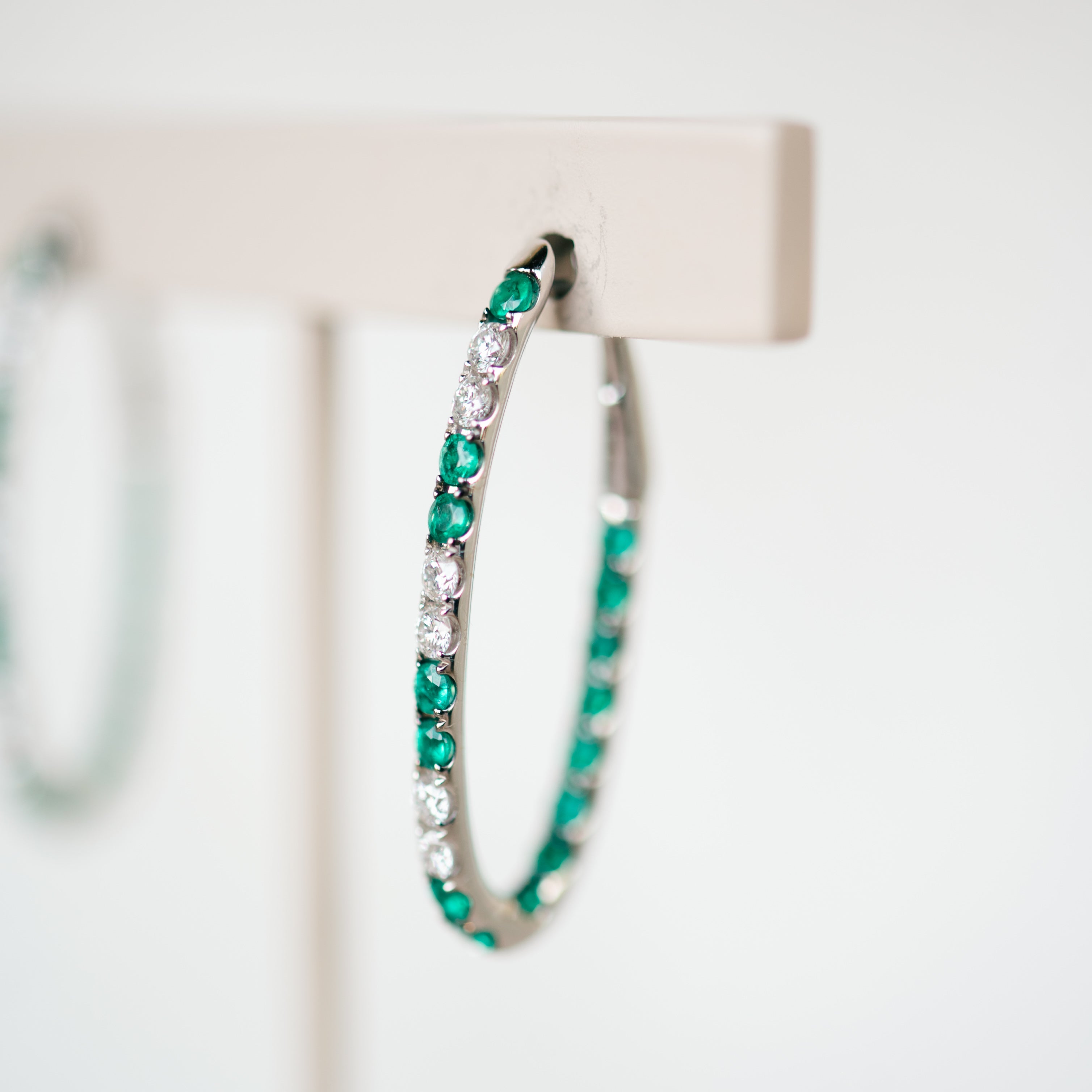 Emerald and Diamond Elongated Hoops