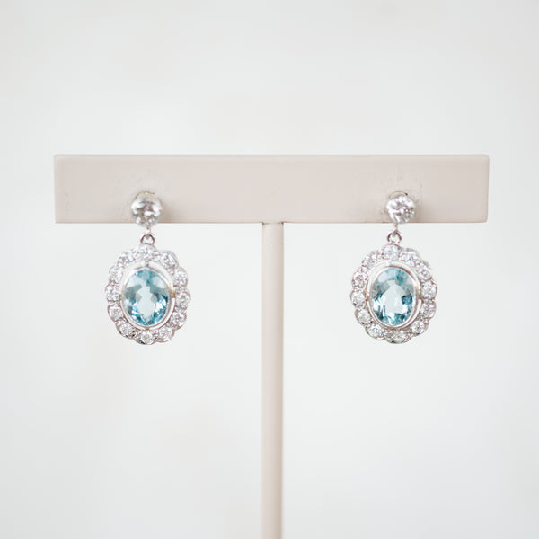 vintage inspired aquamarine and diamond earrings